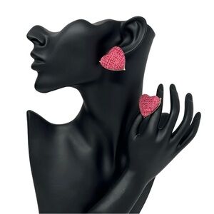 NWT I.N.C Gold Pink Valentine Tweed Heart Stud Earrings